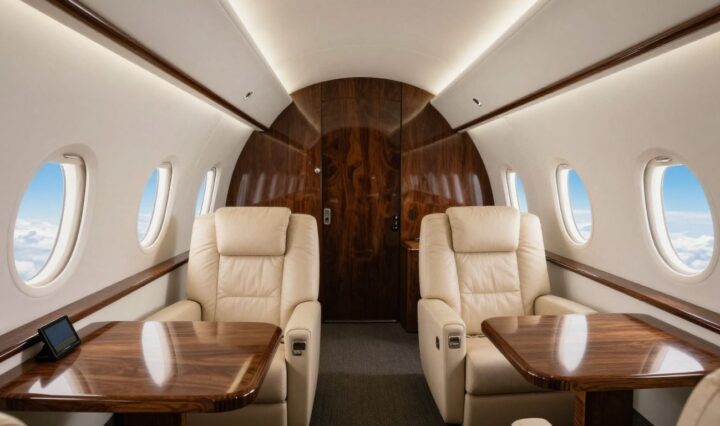 Luxurious JSX private jet interior with plush seating and elegant design.