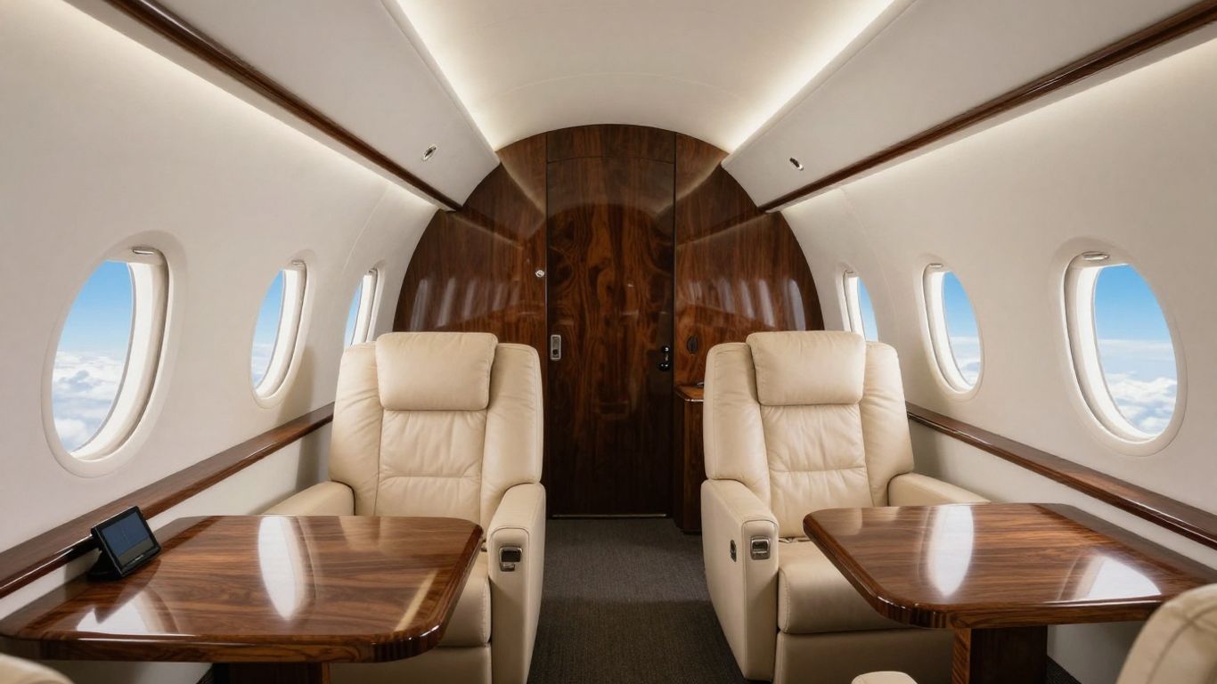 Luxurious JSX private jet interior with plush seating and elegant design.